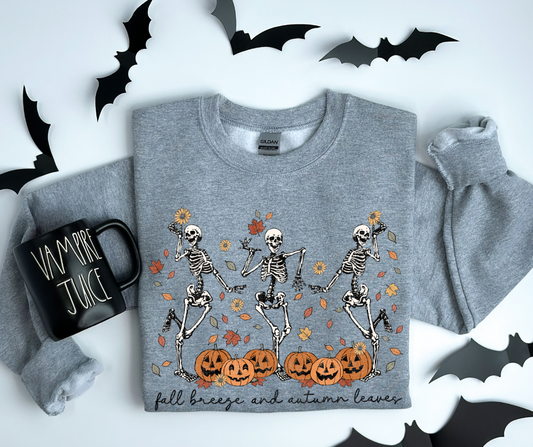 Fall Breeze and Autumn Leaves Skeletons DTF Transfer 06046