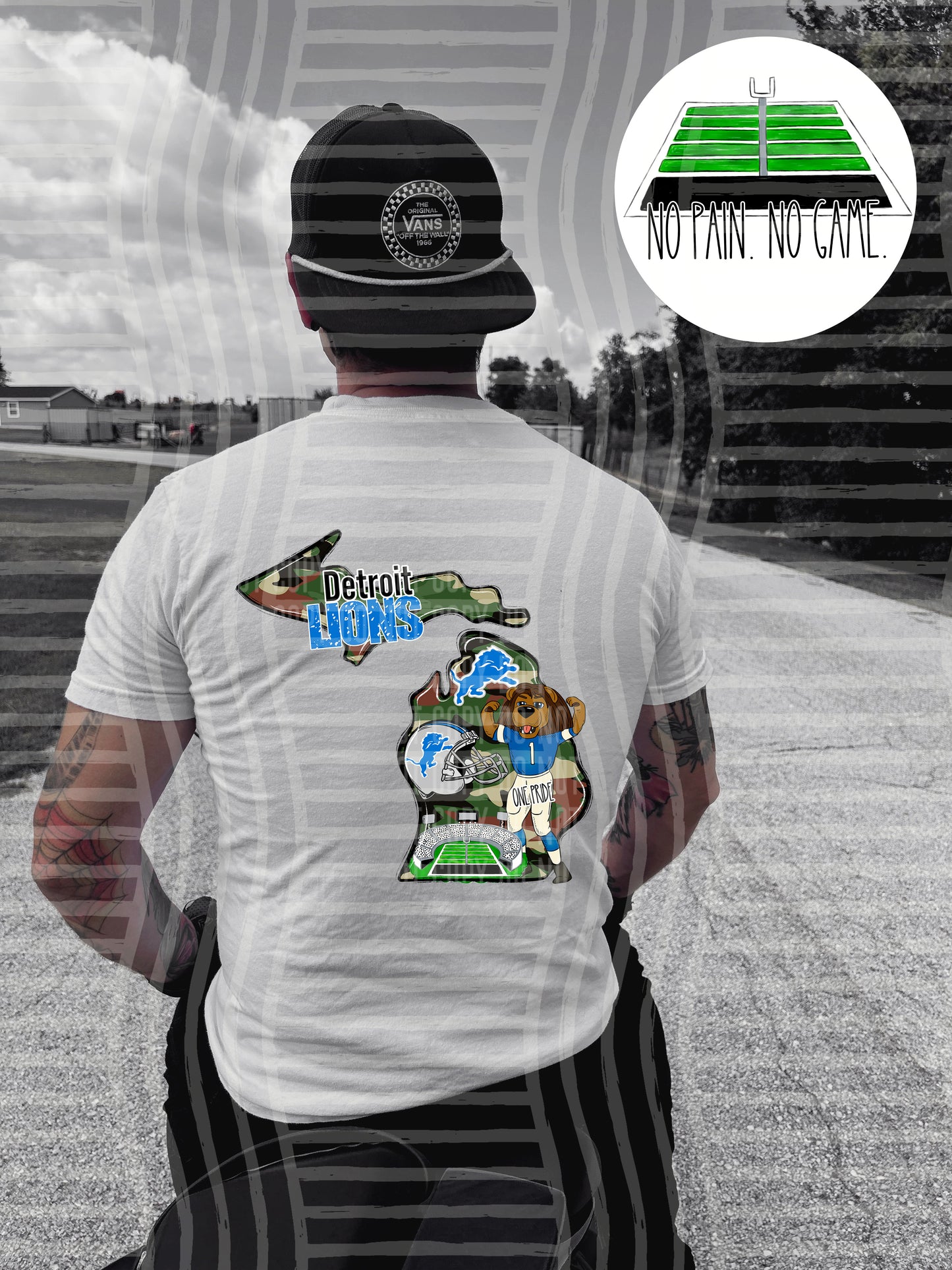 Pro Football Team No Pain No Game Field (FRONT ONLY) (Choose Yours) 01152