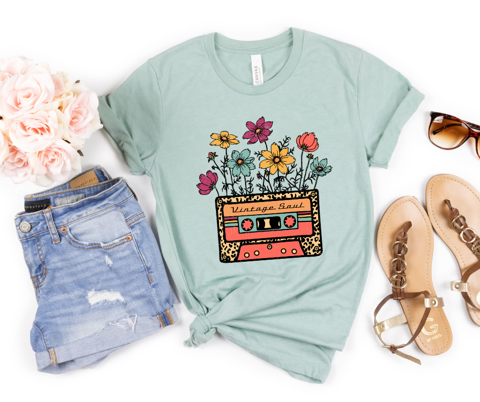 Vintage Soul Record Tape Florals DTF Transfer 05753