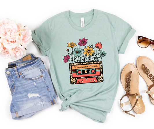 Vintage Soul Record Tape Florals DTF Transfer 05753