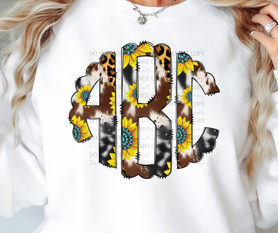 Custom Western Leopard Sunflower Monogram 00960