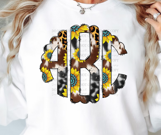 Custom Western Leopard Sunflower Monogram 00960