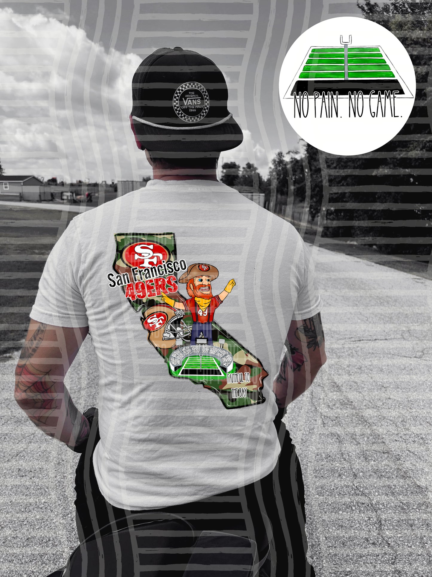 Pro Football Team No Pain No Game Field (FRONT ONLY) (Choose Yours) 01152