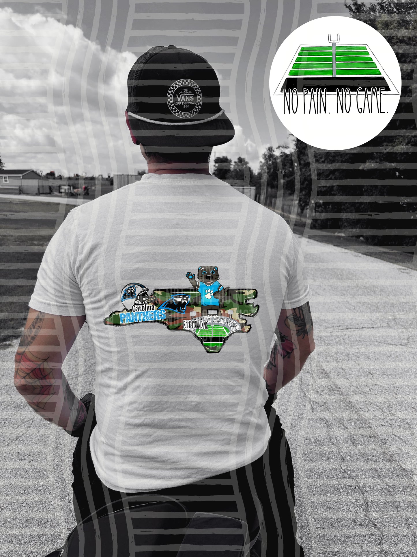 Pro Football Team No Pain No Game Field (FRONT ONLY) (Choose Yours) 01152