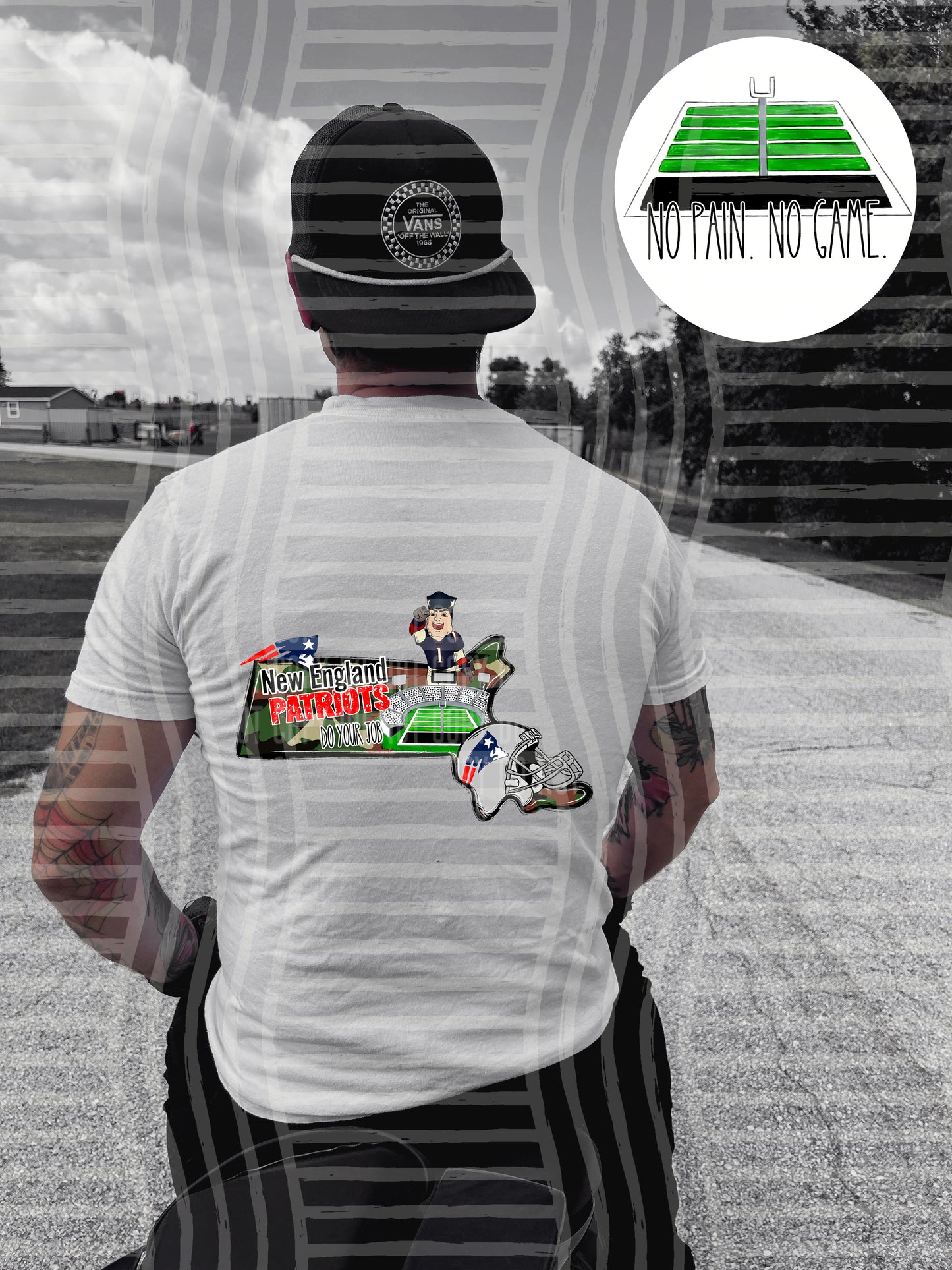 Pro Football Team No Pain No Game Field (FRONT ONLY) (Choose Yours) 01152