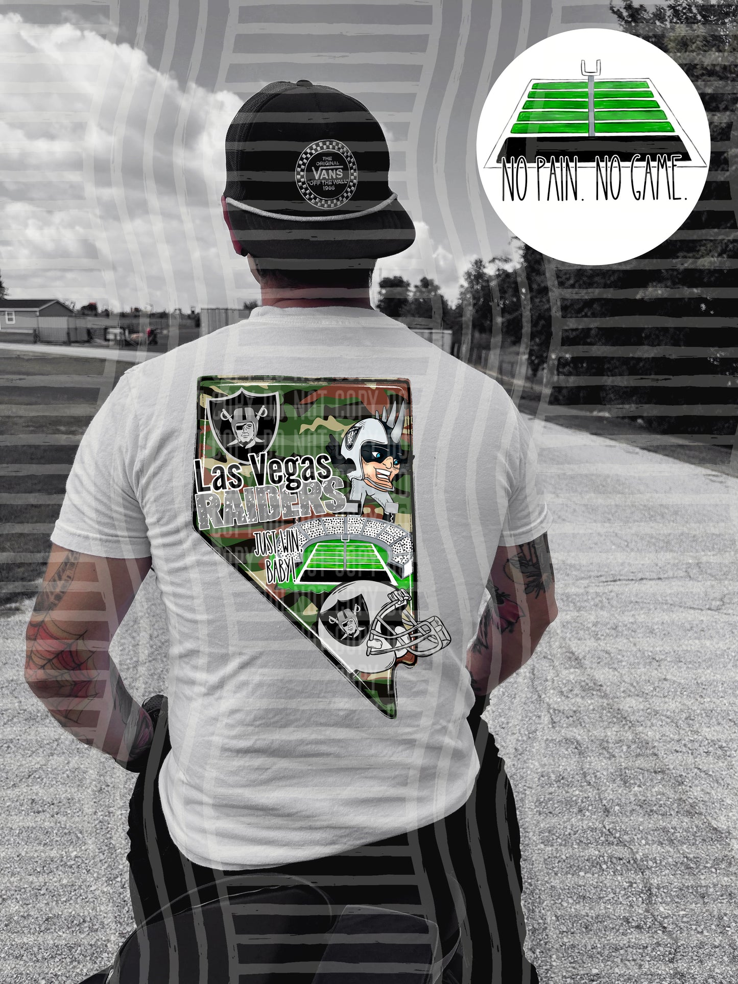 Pro Football Team No Pain No Game Field (FRONT ONLY) (Choose Yours) 01152