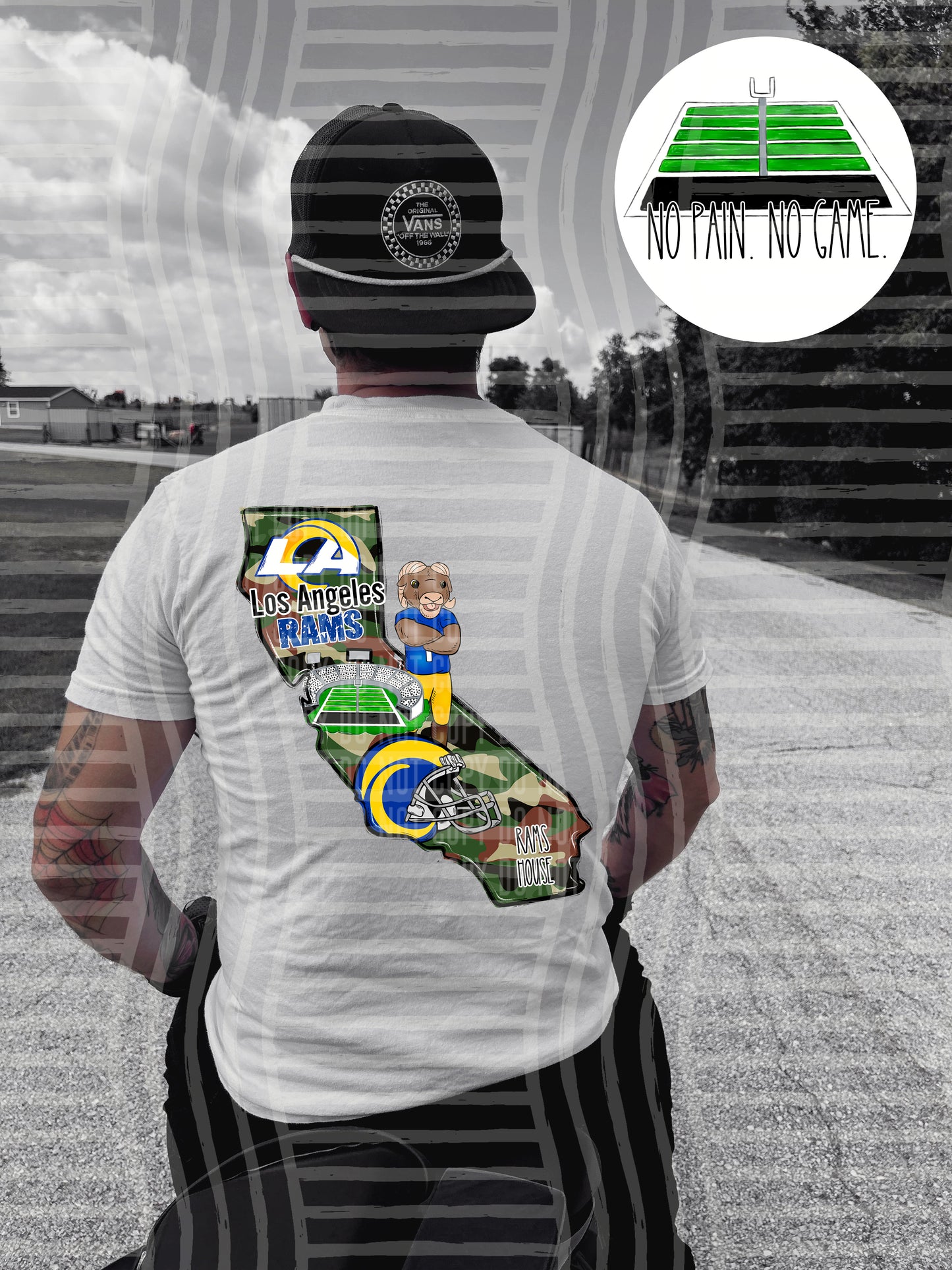 Pro Football Team No Pain No Game Field (FRONT ONLY) (Choose Yours) 01152