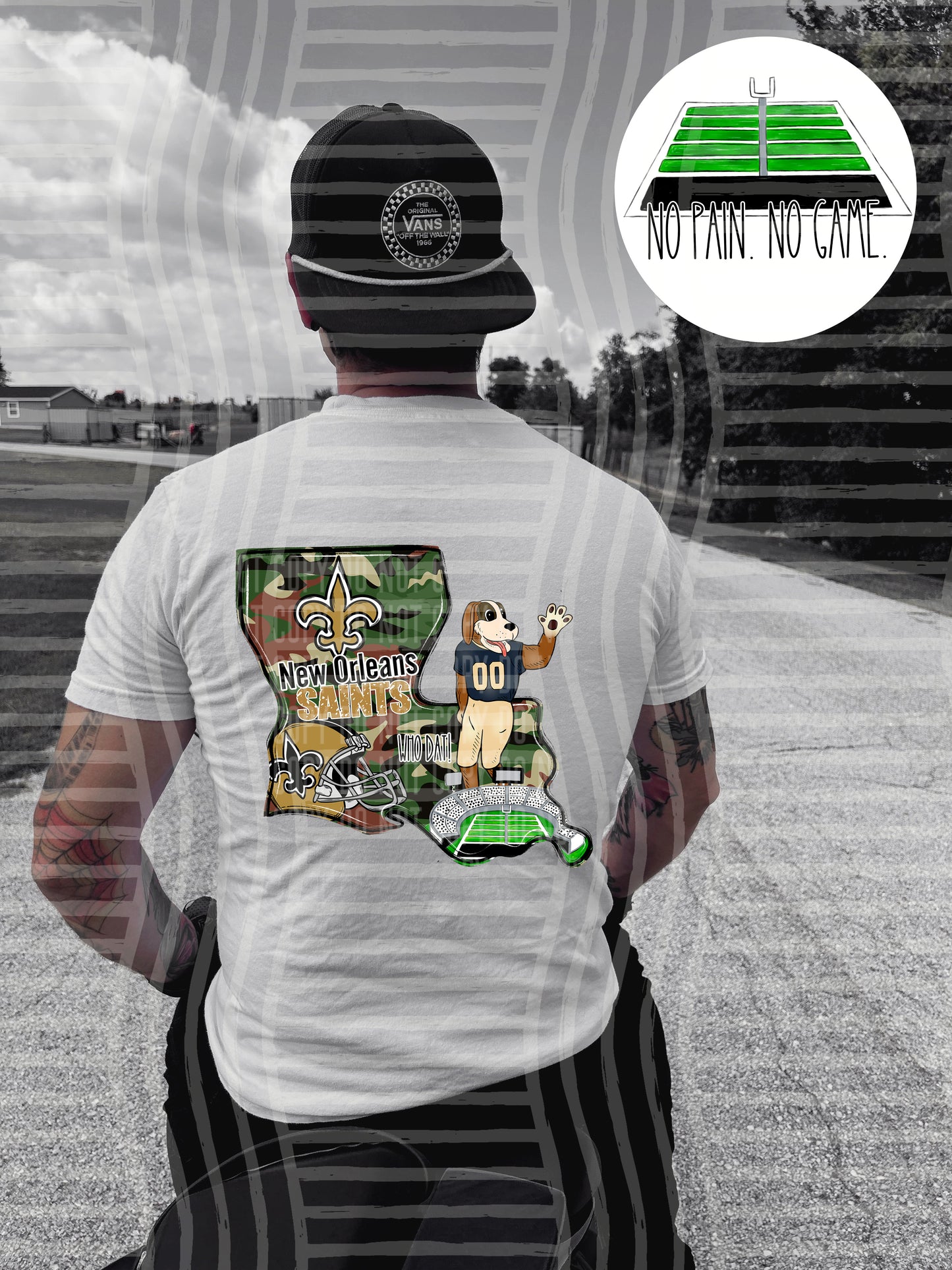 Pro Football Team No Pain No Game Field (FRONT ONLY) (Choose Yours) 01152