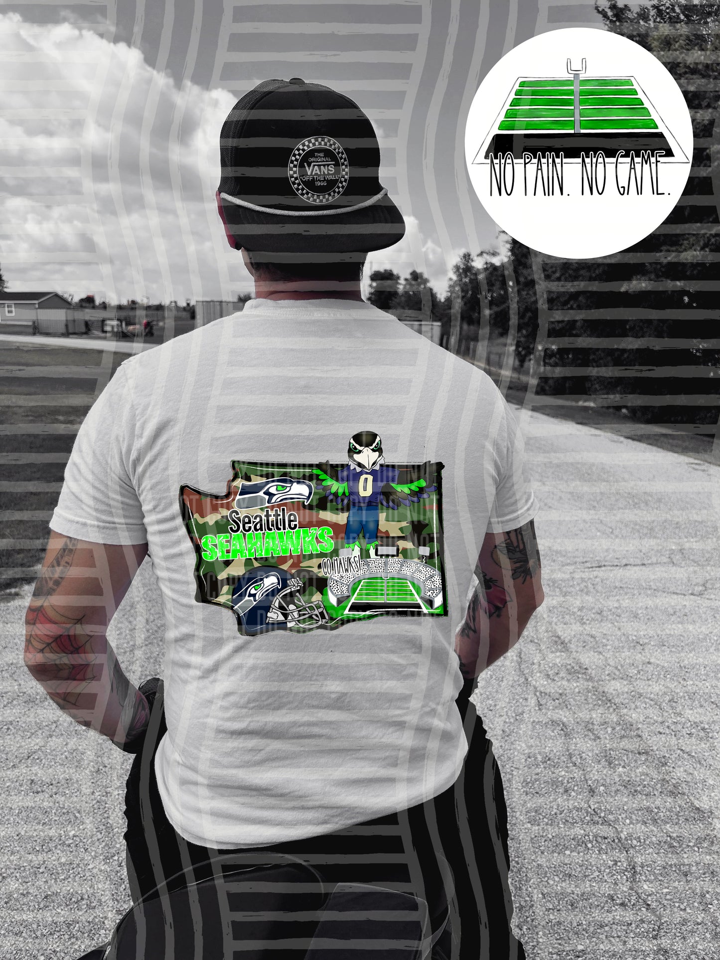 Pro Football Team No Pain No Game Field (FRONT ONLY) (Choose Yours) 01152