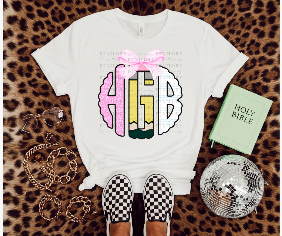 Custom Pink Composition School Monogram 00956