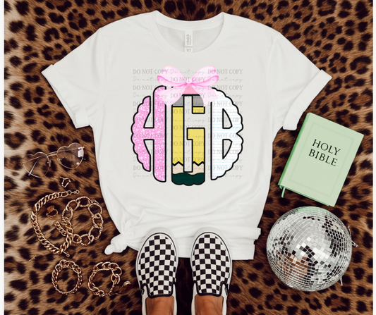 Custom Pink Composition School Monogram 00956