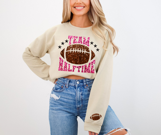 Faux Pink Team Halftime with Faux Football Sleeve DTF Transfer 05484