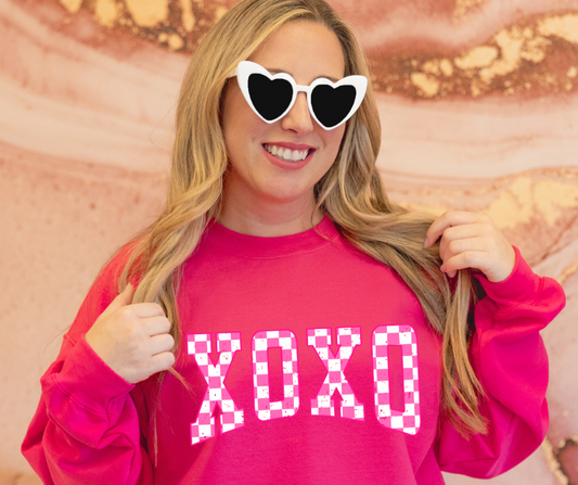 Pink White Checkered XOXO DTF Transfer 05533