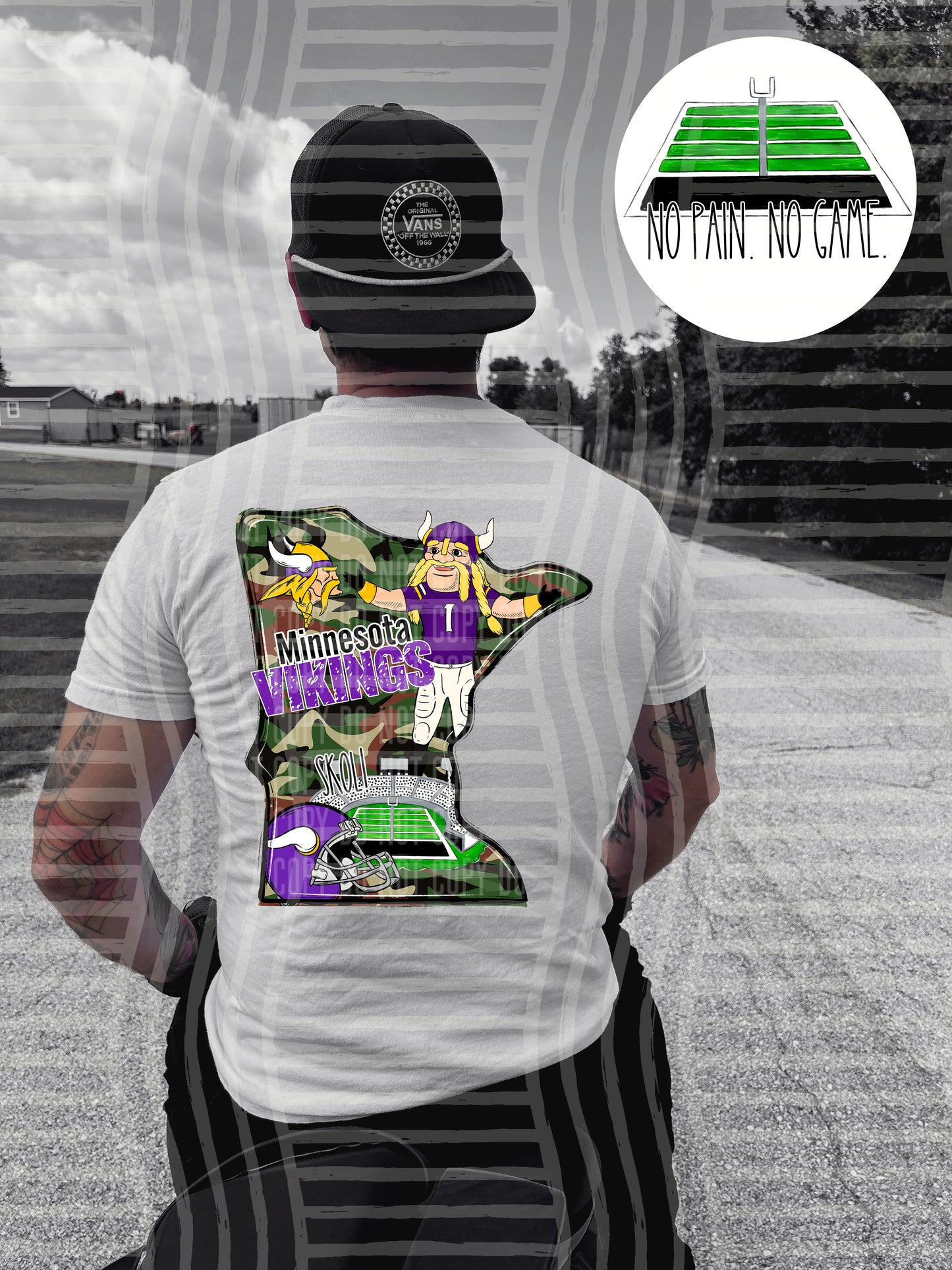 Pro Football Team No Pain No Game Field (FRONT ONLY) (Choose Yours) 01152