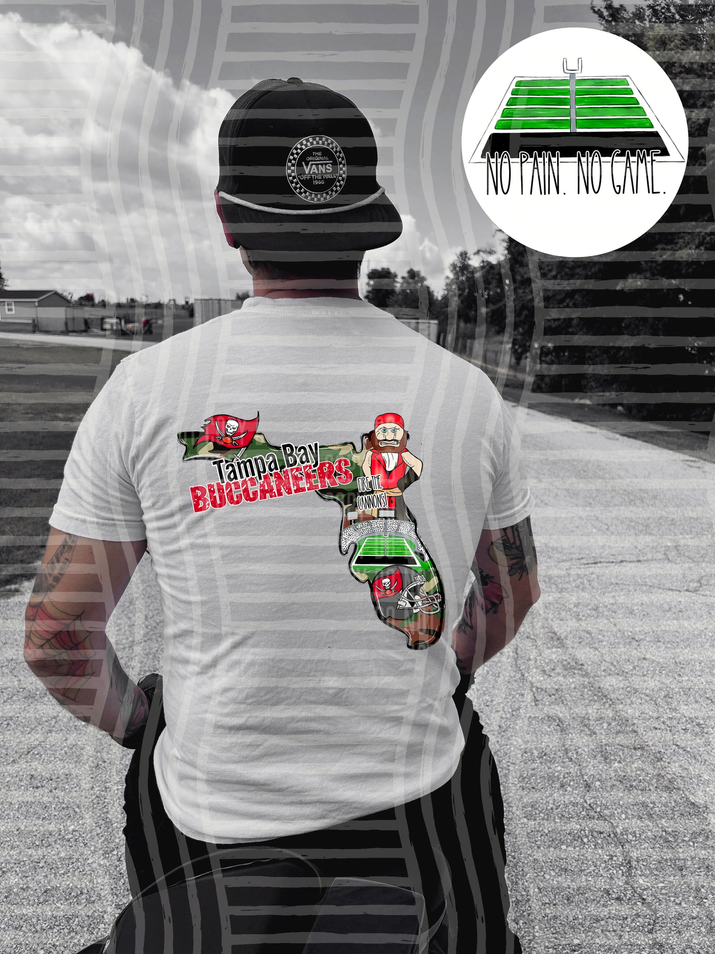 Pro Football Team No Pain No Game Field (FRONT ONLY) (Choose Yours) 01152