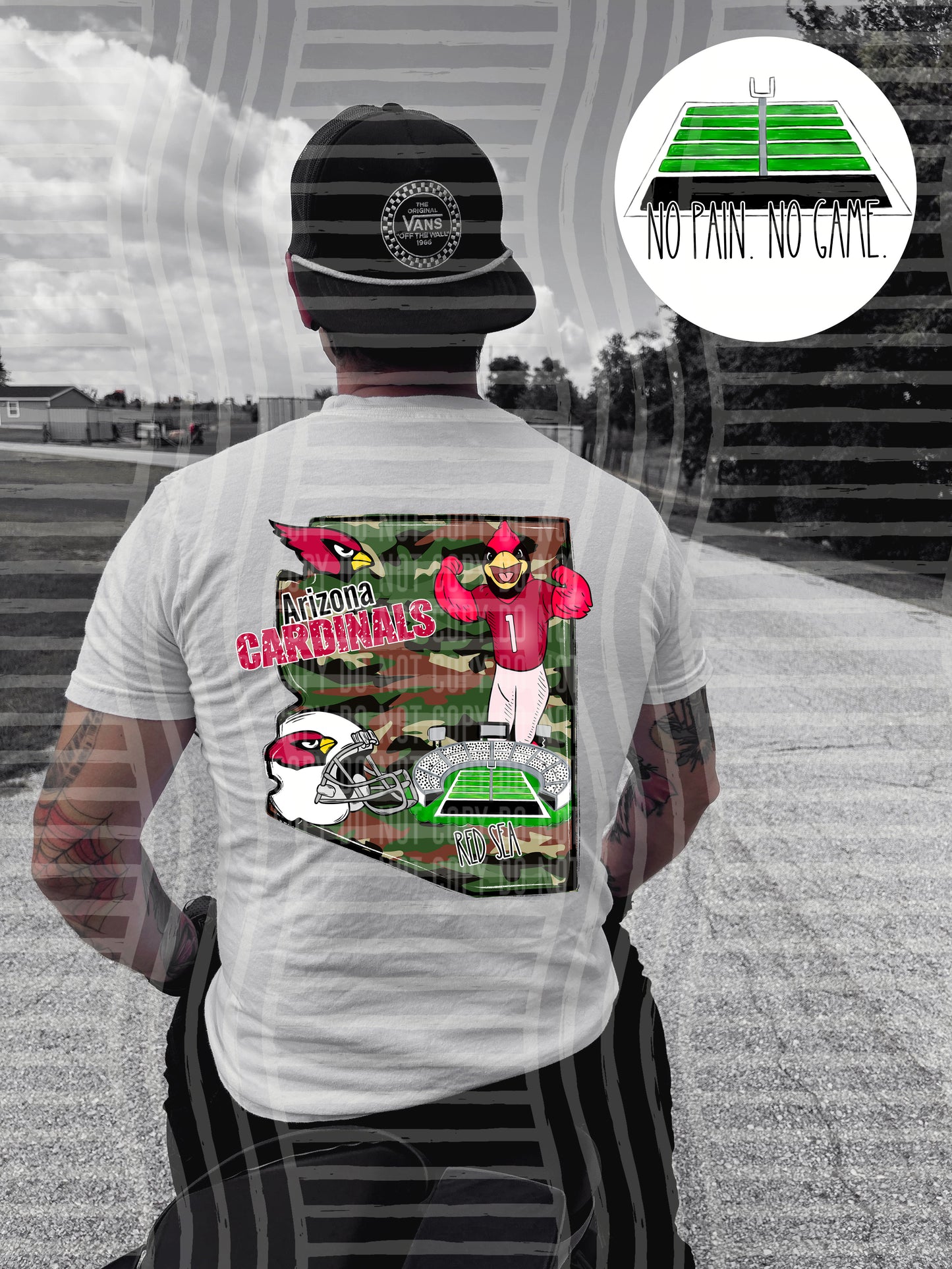 Pro Football Team No Pain No Game Field (FRONT ONLY) (Choose Yours) 01152
