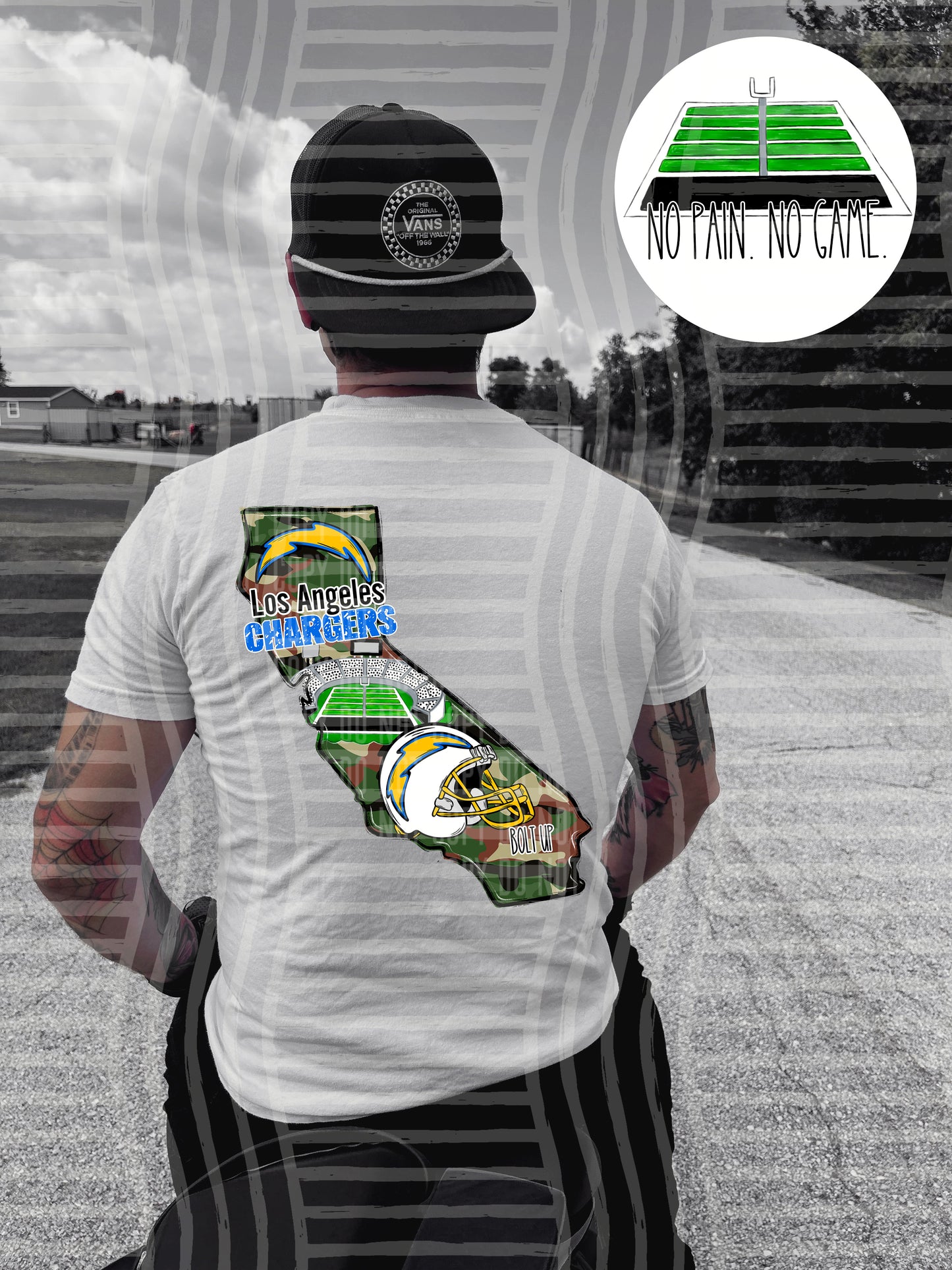 Pro Football Team No Pain No Game Field (FRONT ONLY) (Choose Yours) 01152