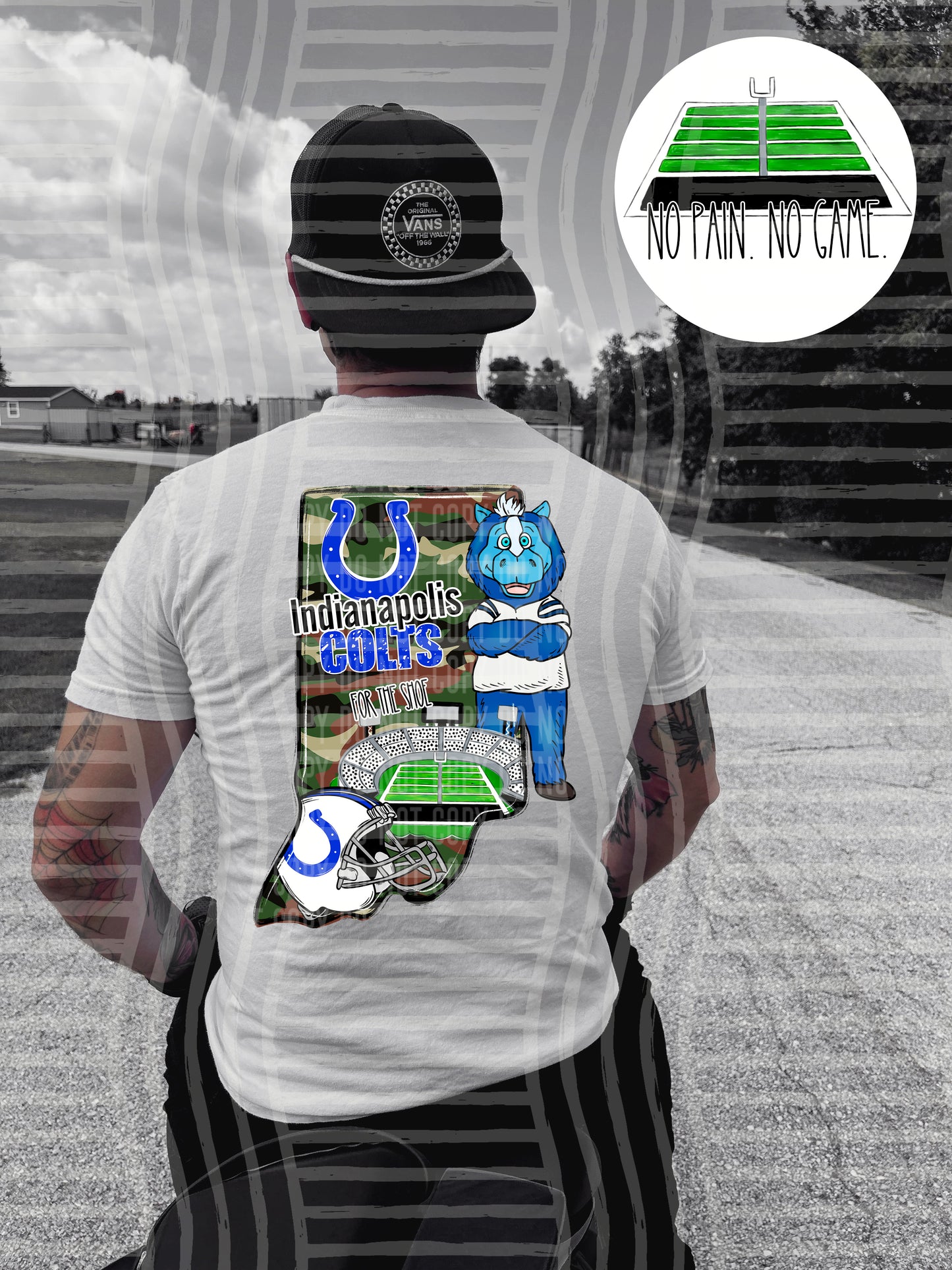Pro Football Team No Pain No Game Field (FRONT ONLY) (Choose Yours) 01152