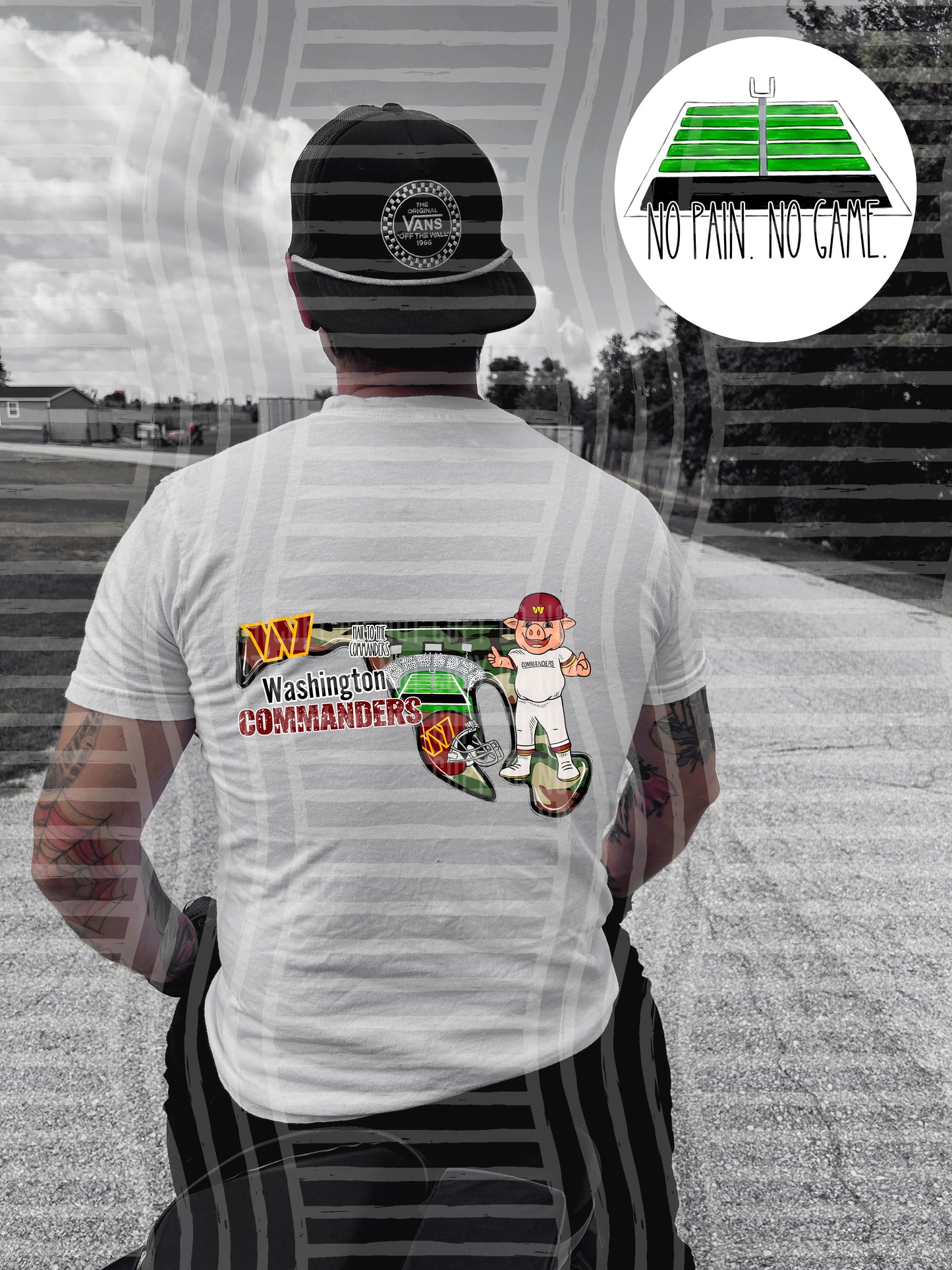 Pro Football Team No Pain No Game Field (FRONT ONLY) (Choose Yours) 01152