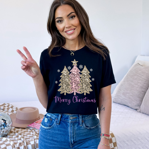 Merry Christmas Glitter Christmas Tree DTF Transfer 05858