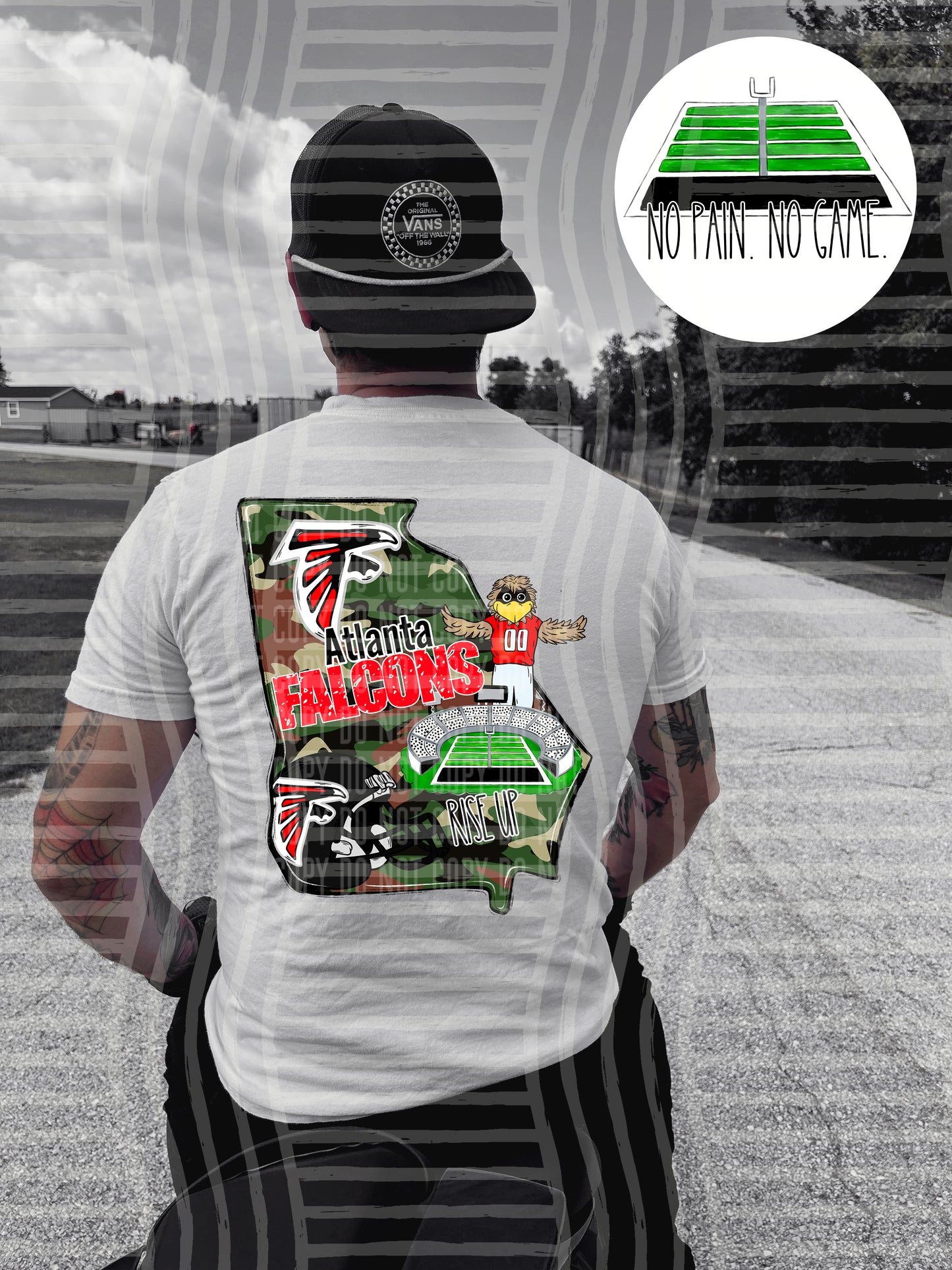 Pro Football Team No Pain No Game Field (FRONT ONLY) (Choose Yours) 01152