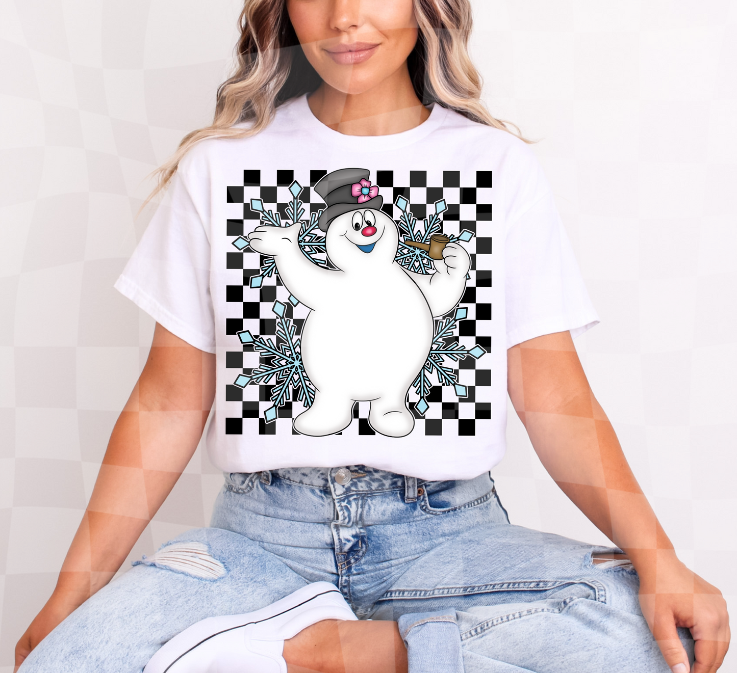 Frosty Blue Snowflakes Checkered 04473