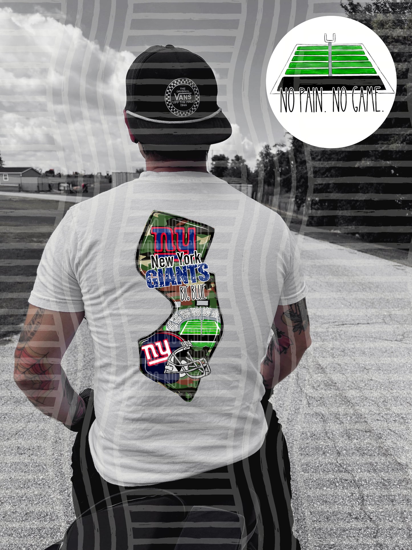 Pro Football Team No Pain No Game Field (FRONT ONLY) (Choose Yours) 01152