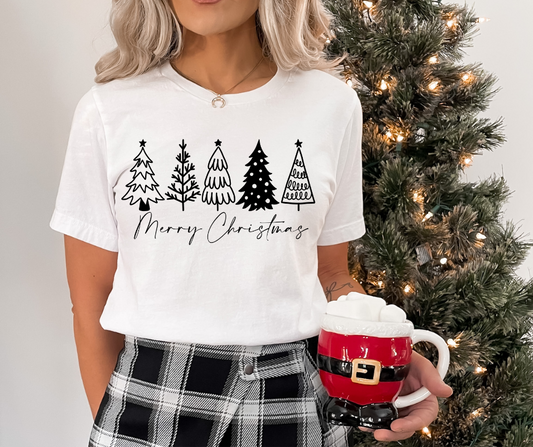 Merry Christmas Trees Black and White DTF Transfer 05995