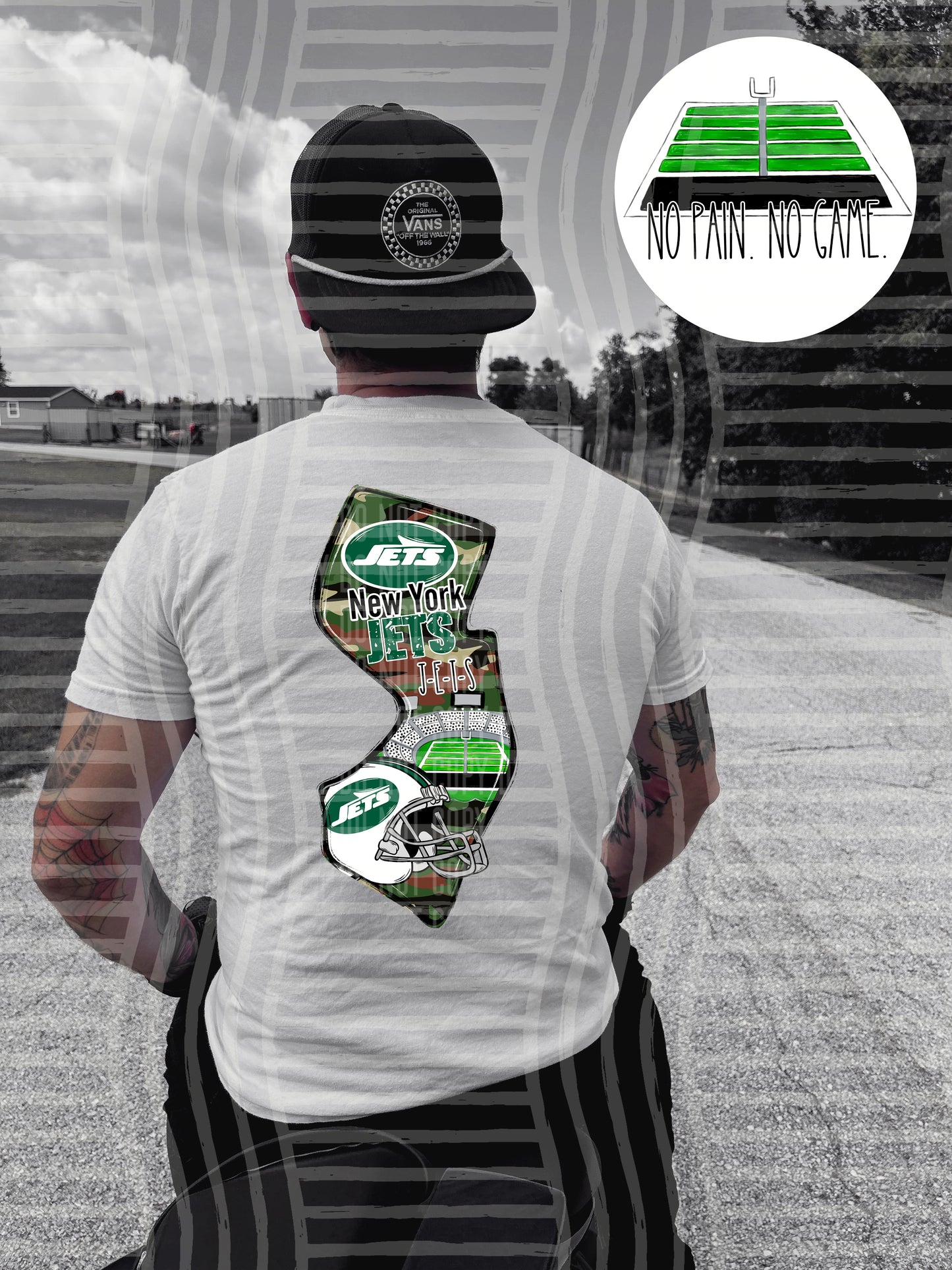Pro Football Team No Pain No Game Field (FRONT ONLY) (Choose Yours) 01152