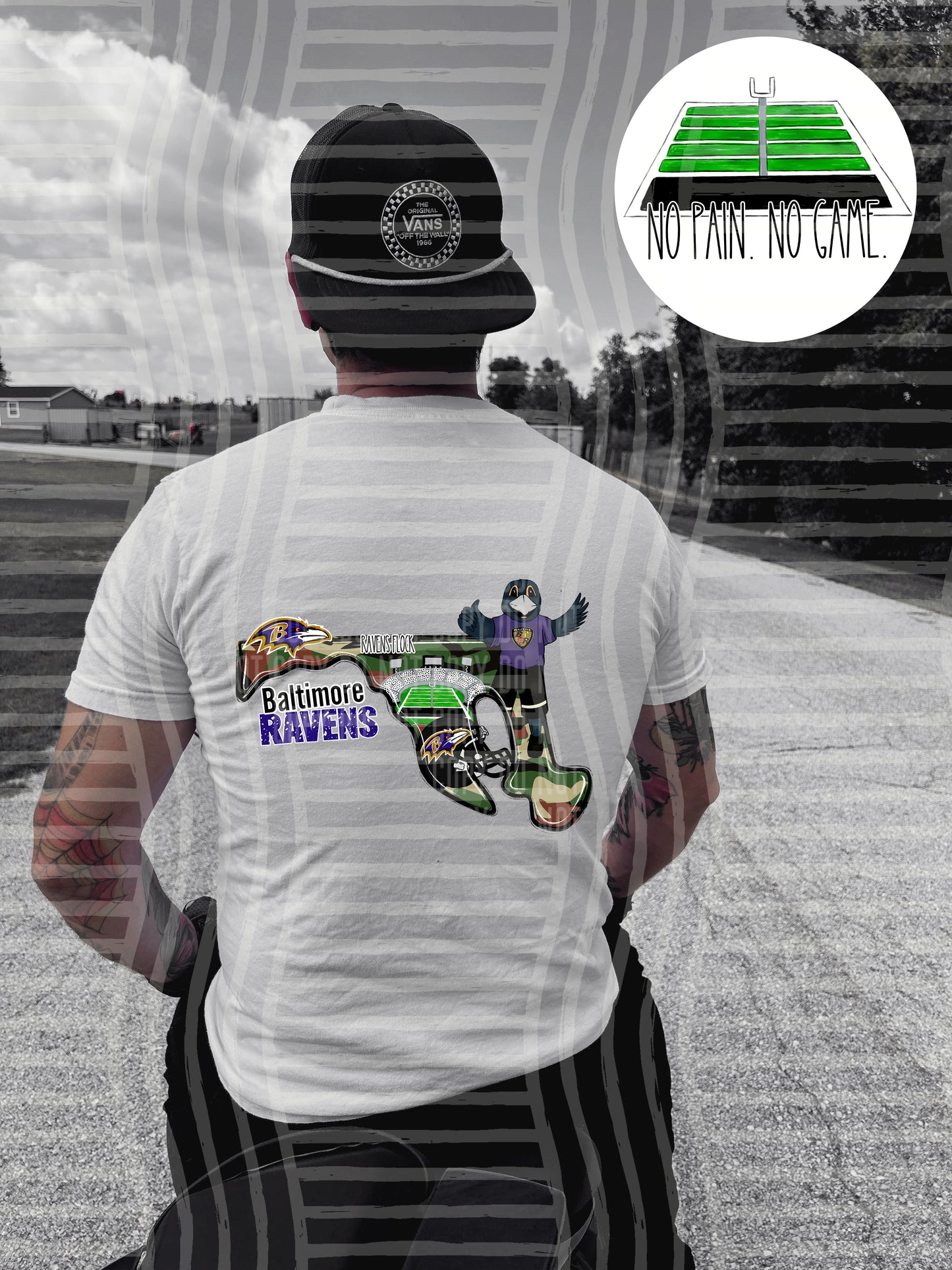 Pro Football Team No Pain No Game Field (FRONT ONLY) (Choose Yours) 01152