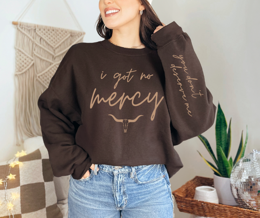 I Got No Mercy WITH SLEEVE Brown DTF Transfer 05510