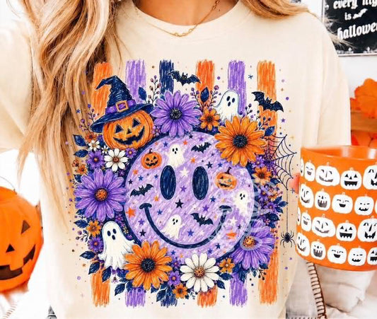 Halloween Smile Stripes Orange Purple 08761