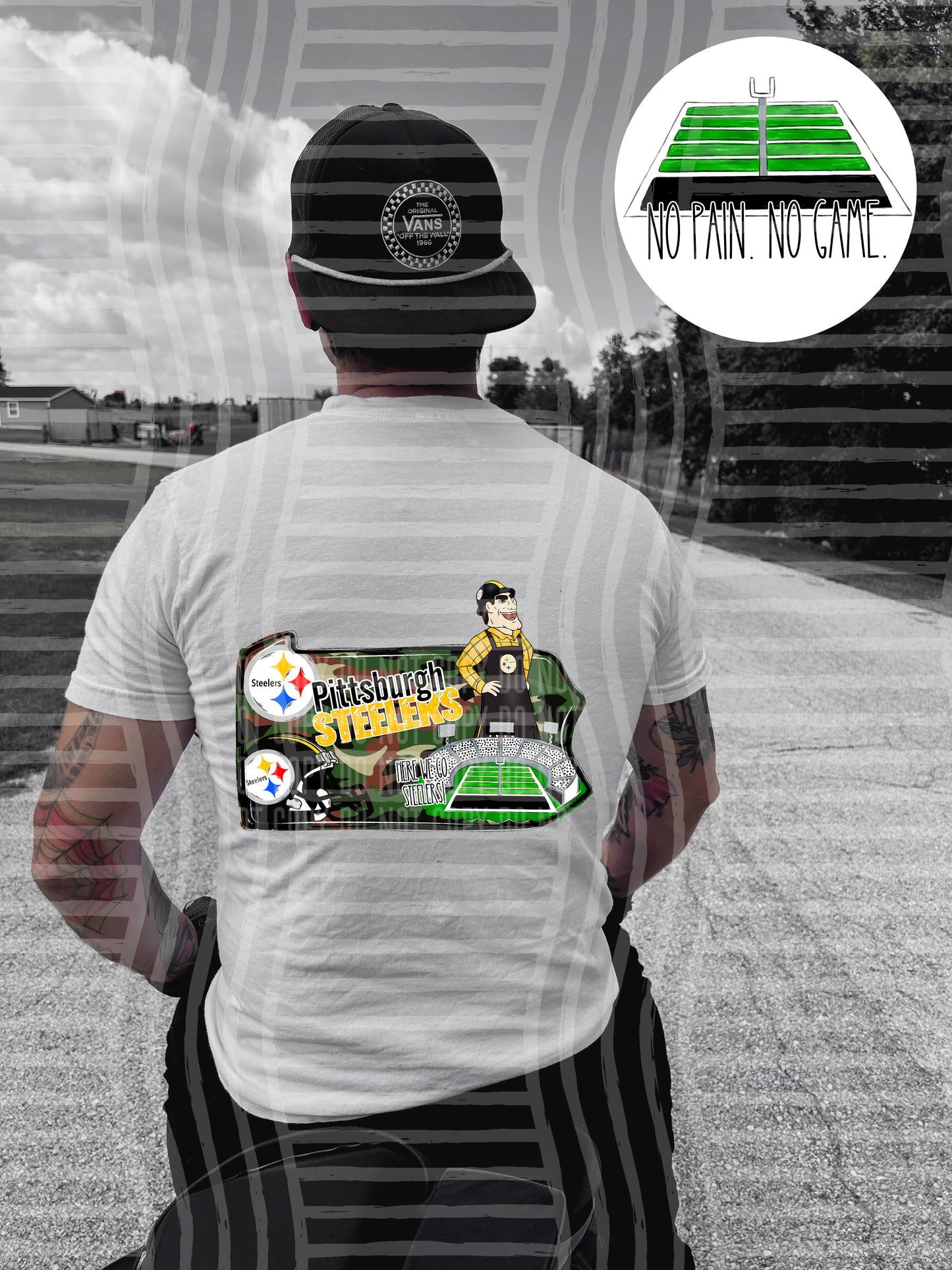 Pro Football Team No Pain No Game Field (FRONT ONLY) (Choose Yours) 01152