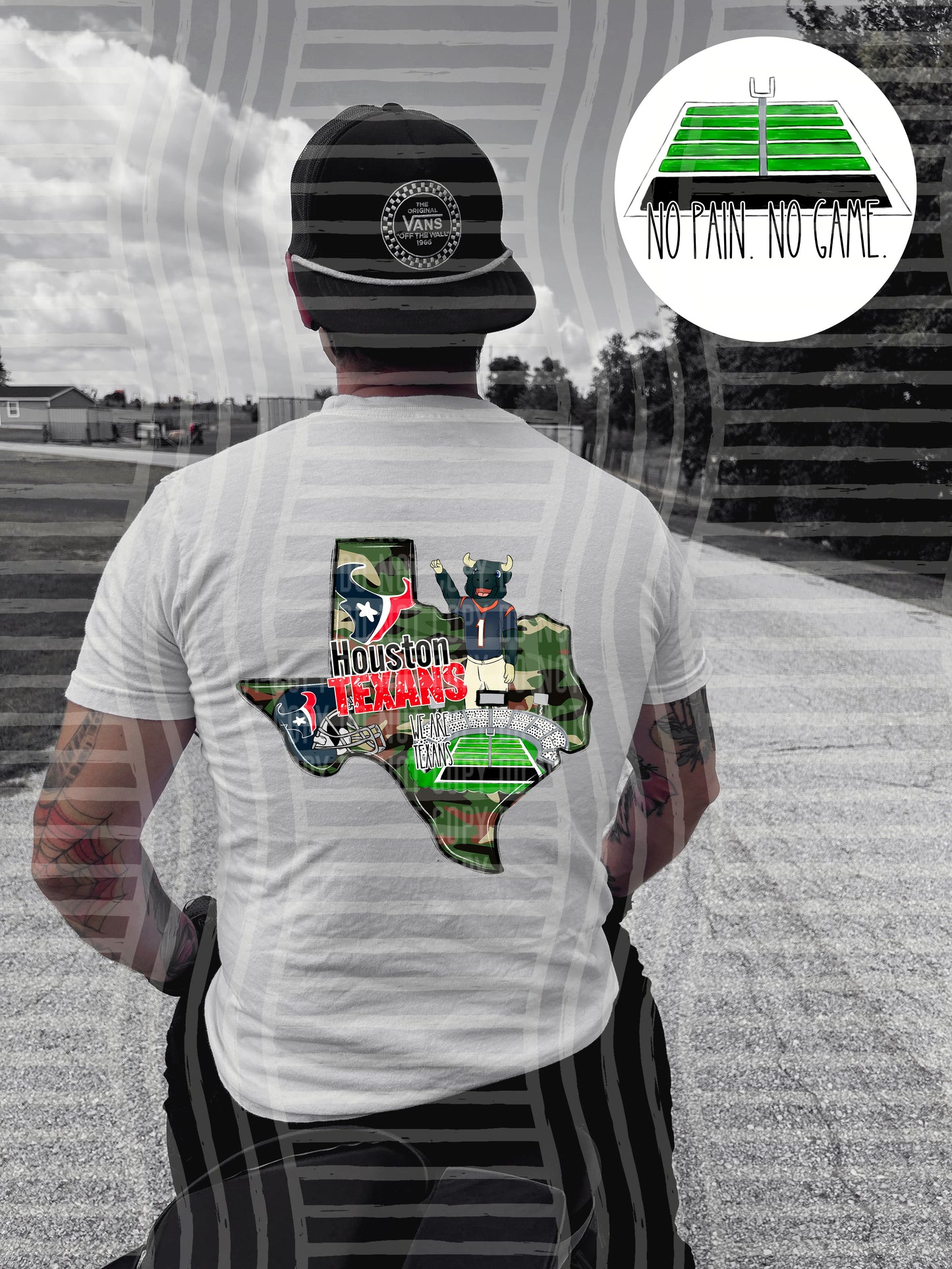 Pro Football Team No Pain No Game Field (FRONT ONLY) (Choose Yours) 01152