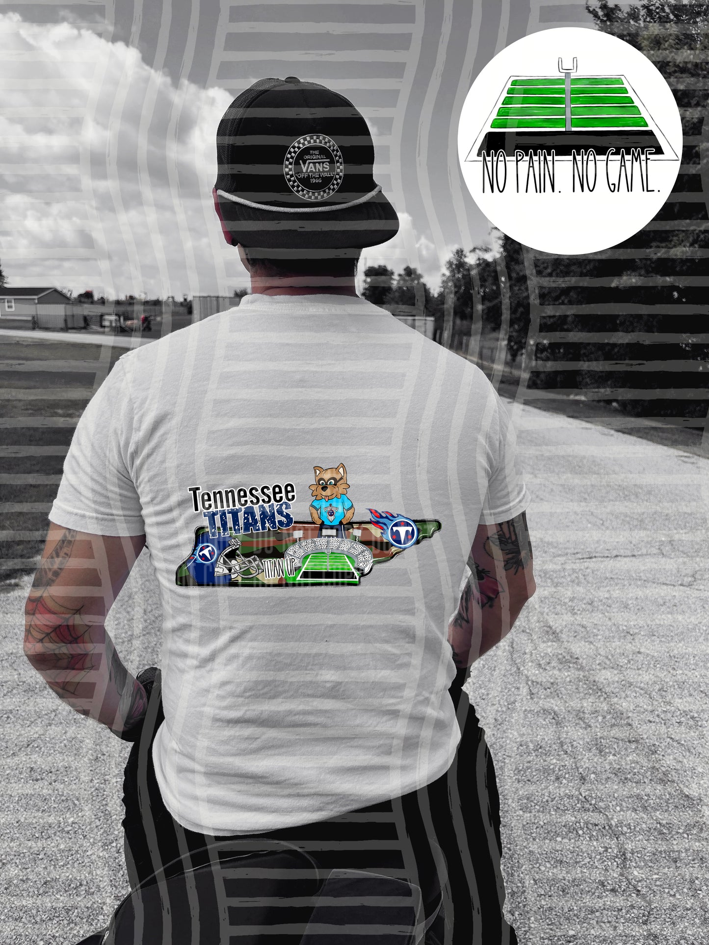 Pro Football Team No Pain No Game Field (FRONT ONLY) (Choose Yours) 01152