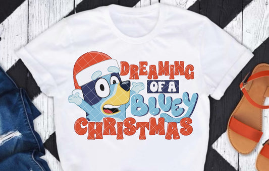 Dreaming Of A Bluey Christmas WHITE DTF Transfer 05670