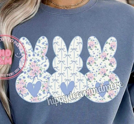 Triple Bunny Blue Floral 07429
