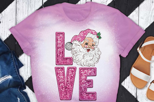 Santa Love Faux Sequin Pink Simple DTF Transfer 05623