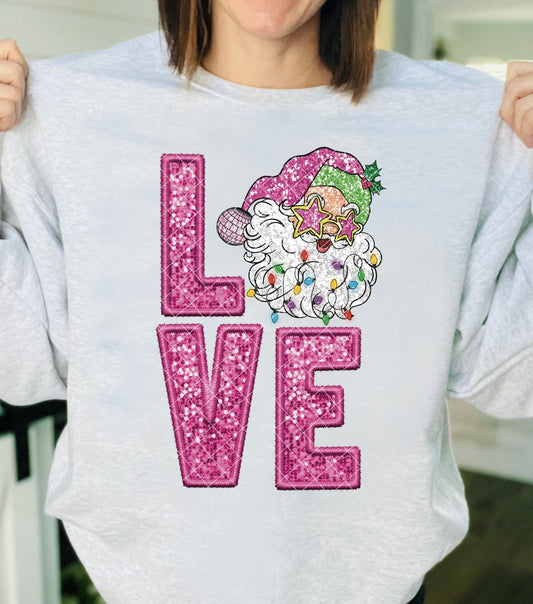 Santa Love Faux Sequin Pink DTF Transfer 05624