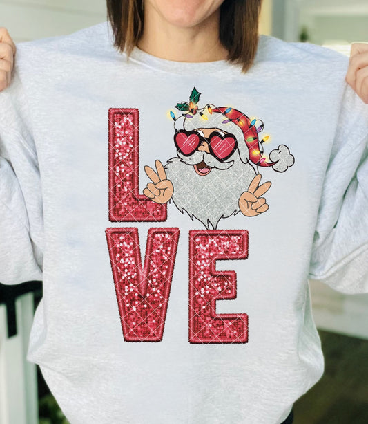 Santa Love Faux Sequin Red Retro DTF Transfer 05622