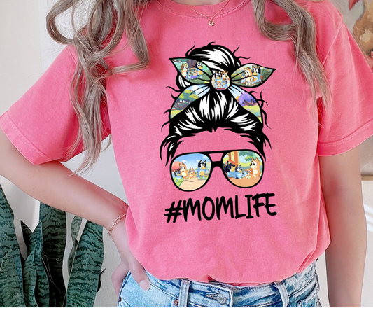 Blue Dog Messy Bun Mom Life DTF Transfer 05990
