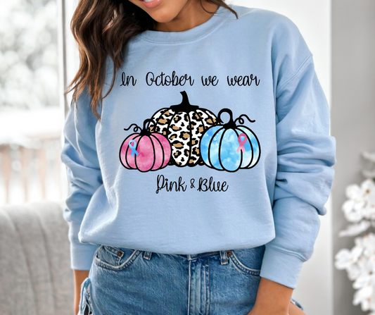In October We Wear Pink and Blue Pumpkins DTF Transfer 06051
