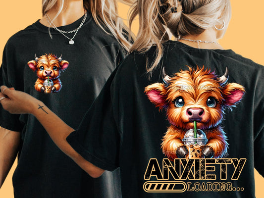 Anxiety Loading Highland Drinking Iced Coffee With Pocket 04941