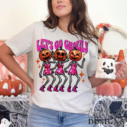 Faux Let's Go Ghouls Skellies PINK 04829
