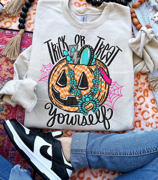 Trick or Treat Turquoise Black Text 04763