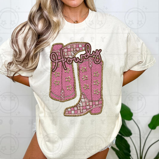 Pink Faux Howdy Boots 03960