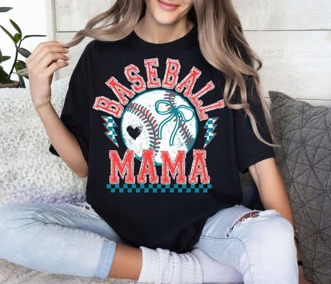 Baseball Mama Distressed Red Blue With Bow 02877