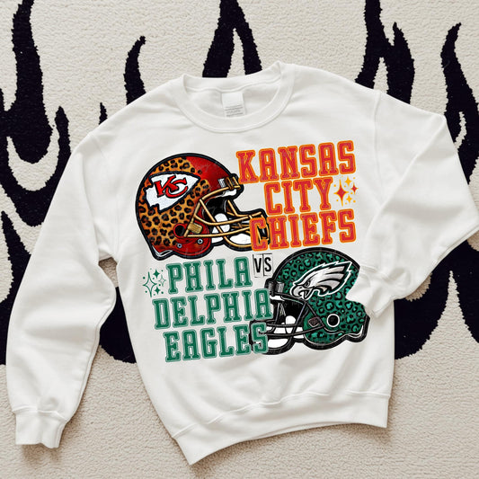 Chiefs Eagles Super Bowl LIX Leopard Helmets 03373