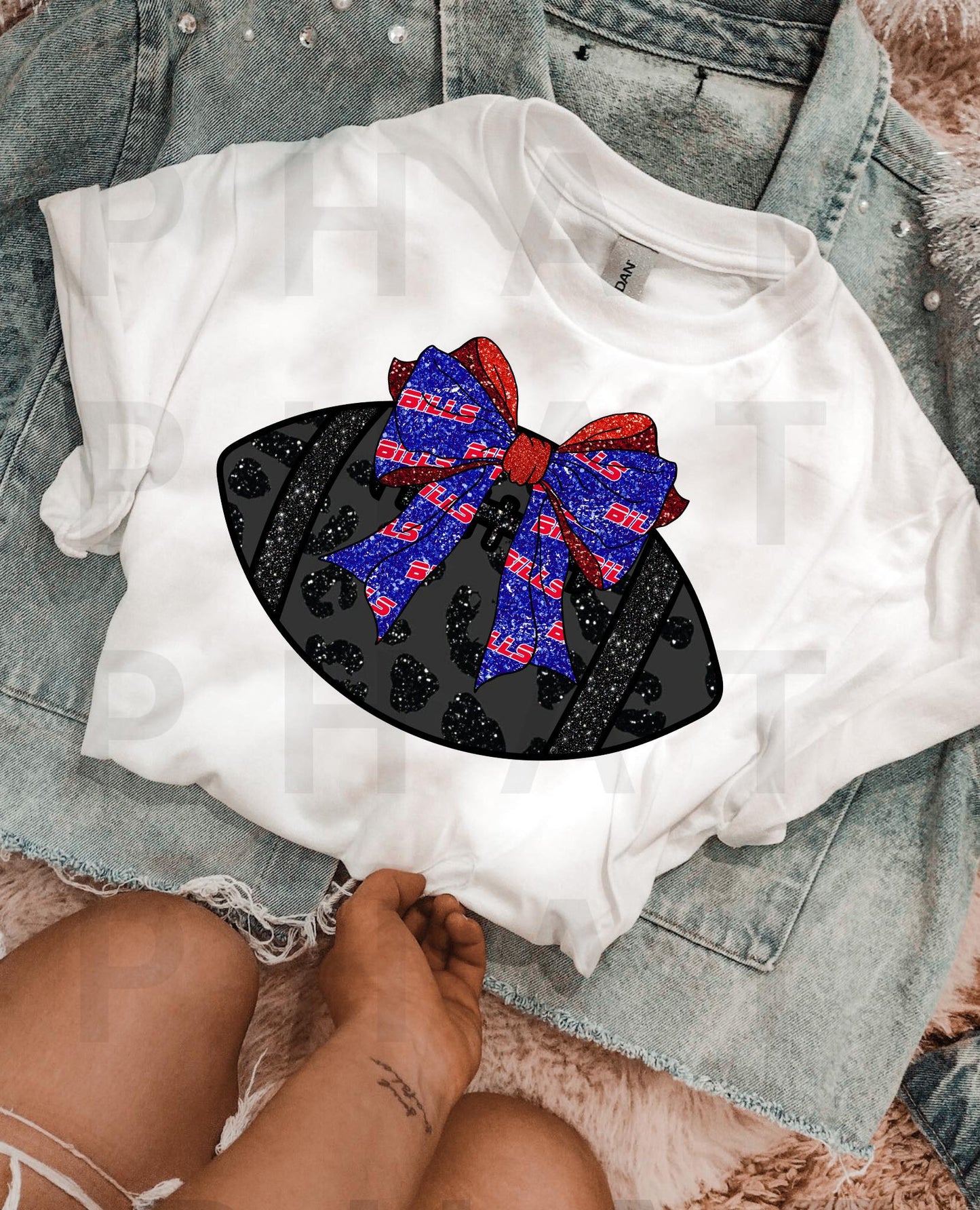 Buffalo Bills Faux Glitter Leopard Football 03476