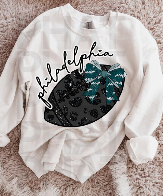 Philadelphia Eagles Faux Glitter Leopard Football 03444